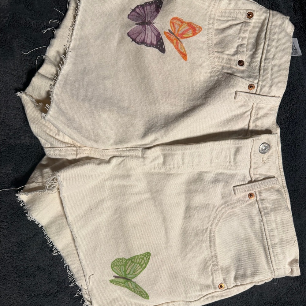Levi's off white Denim Shorts with Colorful Butterfly Prints